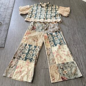 A Rare Bird Embellished Botanical Patchwork & Lace Top(only)NWT